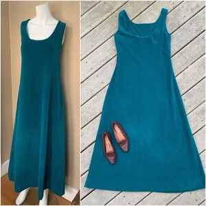 90’s Teal Sleeveless Maxi Dress | Vintage Velvet Scoop-Neck Full A-Line Dress